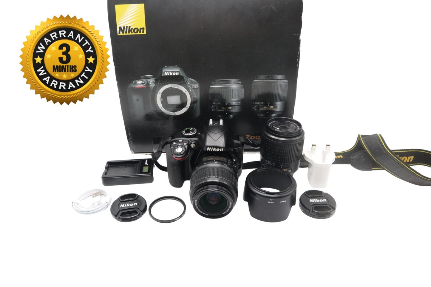 Nikon D3300 DSLR Camera 24.2MP with 18-55mm and 55-200mm, Shutter Count 14554