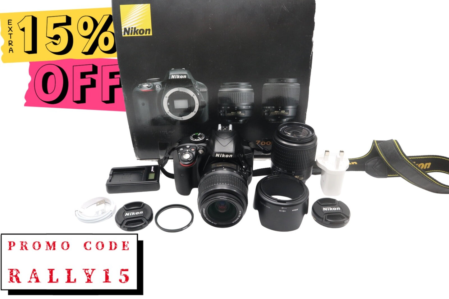 Nikon D3300 DSLR Camera 24.2MP with 18-55mm and 55-200mm, Shutter Count 14554
