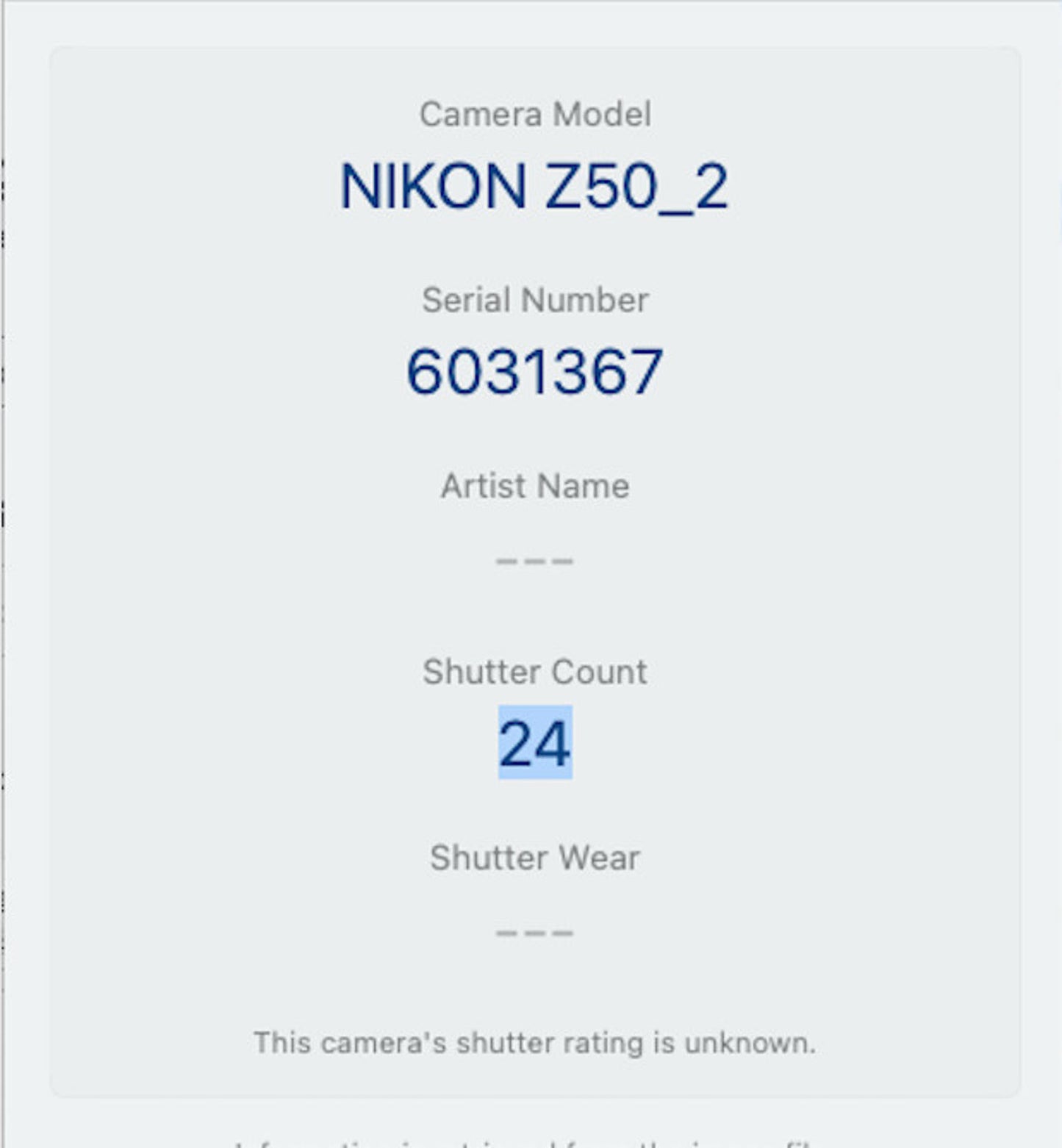 Nikon Z50 II Mirrorless Camera 20.9MP Shutter Count 1398