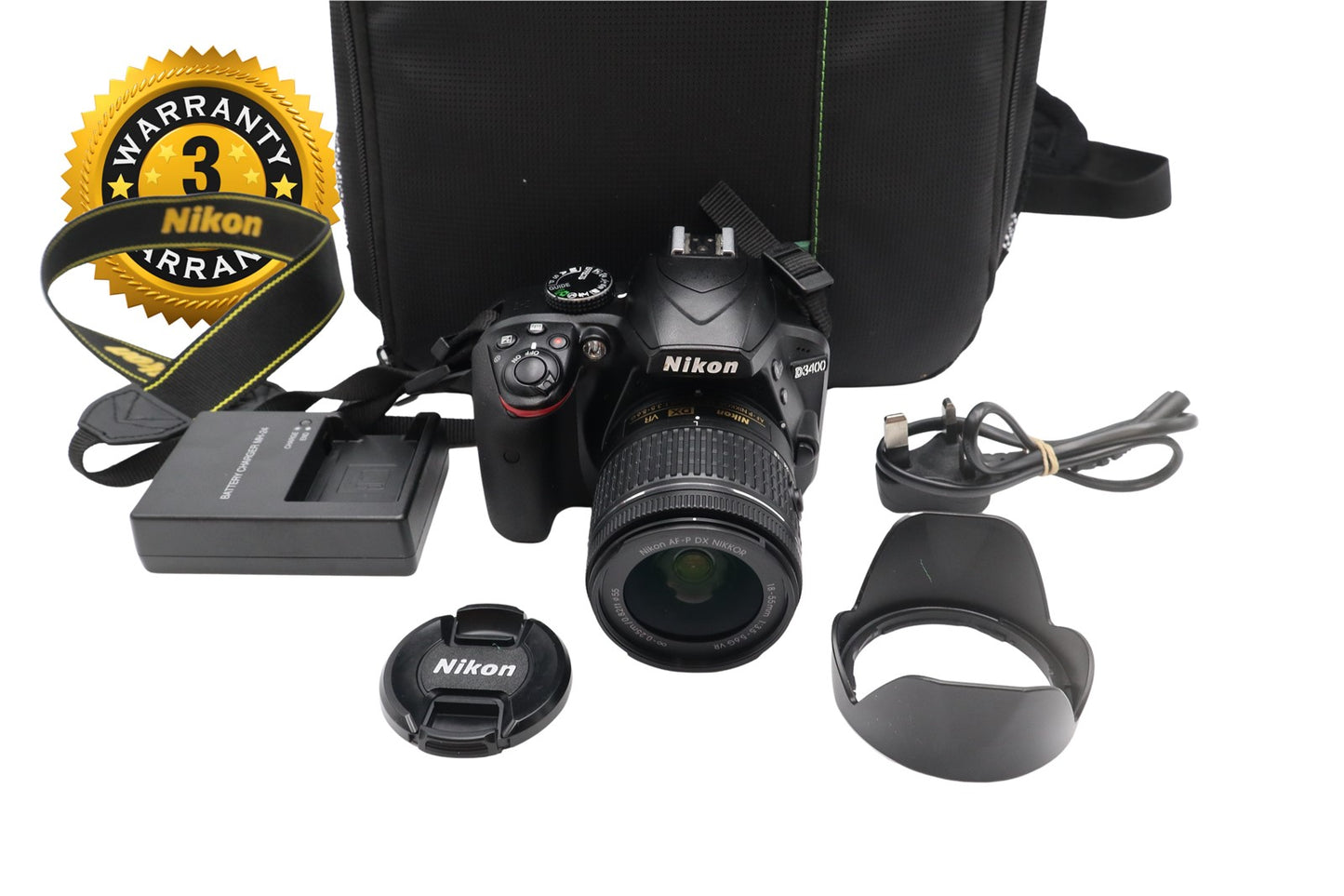 Nikon D3400 DSLR Camera 24.2MP with Nikon 18-55mm f3.5-5.6 AF-P VR Lens, G. Cond