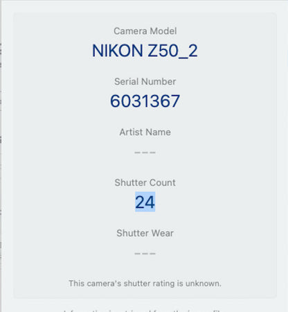 Nikon Z50 II Mirrorless Camera 20.9MP Shutter Count 1398
